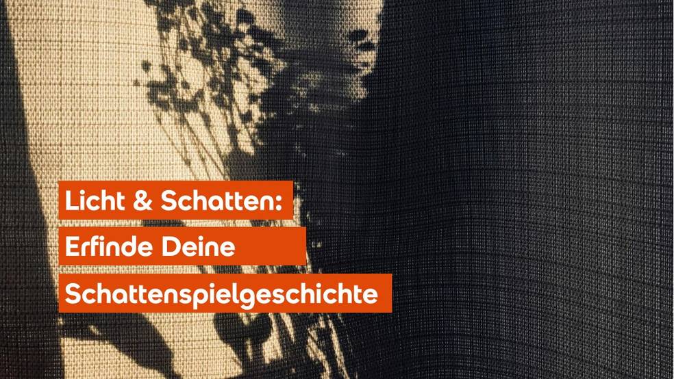 Schattenspiel auf einem texturierten Hintergrund mit deutschem Text.